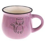 Hrnek keramický s kočkou - fialový 368 ml - Home deco Hrnek keramický s kočkou - fialový 368 ml