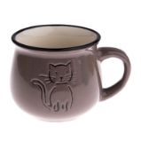 Hrnek keramický s kočkou - šedý 213 ml - Home deco Hrnek keramický s kočkou - šedý 213 ml