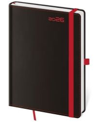 Diář 2026 týdenní B6 Black Red s poutkem - Diáře podle dnů Týdenní diář 2026 B6 Black Red s poutkem