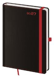 Diář 2027 týdenní A5 Black Red s poutkem na propisku