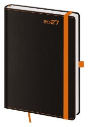 Diář 2027 týdenní A5 Black Orange s poutkem na propisku - Diáře A5 Diář 2027 týdenní A5 Black Orange s poutkem na propisku