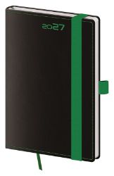 Diář 2027 týdenní kapesní Black Green s poutkem na propisku