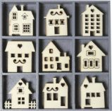 HEYDA Sada dřevěných dekorací v krabičce - domečky - Home deco HEYDA Sada dřevěných dekorací v krabičce - domečky
