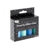 Glitrové a perleťové lepidlo 4 x 20 ml - mix modré - Lepidla a lepicí pásky Glitrové a perleťové lepidlo 4 x 20 ml - mix modré