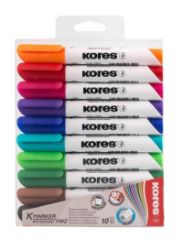 Kores popisovač K-MARKER na bílé tabule, zkosený hrot 3-5 mm, mix 10 barev - Zvýrazňovače, popisovače Kores Permanentní popisovač K-MARKER na bílé tabule, zkosený hrot 3-5 mm, mix 10 barev (černá, červená, zelená, modrá, růžová, tyrkysová, oranžová, hnědá, fialová, světle zelená)
