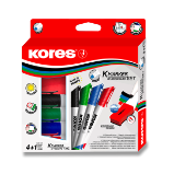 Kores K-MARKER SET 4 ks popisovače na bílé tabule a flipcharty kulatý hrot + stírací magnetická houbička