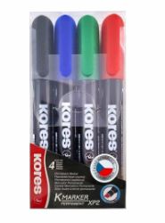 Popisovač K-MARKER, zkosený hrot 3-5 mm, černá, červená, zelená, modrá - Zvýrazňovače, popisovače Kores Permanentní popisovač K-MARKER, zkosený hrot 3-5 mm, mix 4 barev (černá, červená, zelená, modrá)