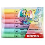 Zvýrazňovače Kores High Liner Plus Pastel LOLLIPOPZ, set 6 pastelových barev