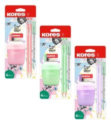 Kores Pastel SET ořezávátko, 2 tužky, pryž - mix barev
