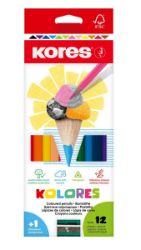 Kores Trojhranné pastelky KOLORES 3 mm s ořezávátkem 12 barev - Výtvarné potřeby do školy Kores Trojhranné pastelky KOLORES 3 mm s ořezávátkem 12 barev