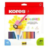 Kores Trojhranné pastelky KOLORES 3 mm s ořezávátkem 24 barev Kores Trojhranné pastelky KOLORES 3 mm s ořezávátkem 24 barev