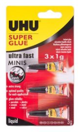 Vteřinové lepidlo UHU Super Glue Mini 3×1 g