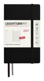 Týdenní plánovač & Zápisník Black, Pocket A6 2027, anglicky