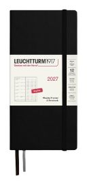 Týdenní plánovač & Zápisník Black, tečkovaný Wallet B6+ x A6 2027, anglicky
