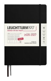 Akademický týdenní plánovač Black, Medium A5 2027, 18měs., Black, anglicky - Týdenní plánovače Akademický týdenní plánovač Black, Medium A5 2027, 18měs., Black, anglicky