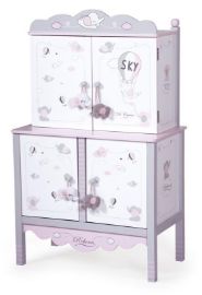 Dřevěná šatní skříň pro panenky s hracím centrem a doplňky DeCuevas - SKY 2019