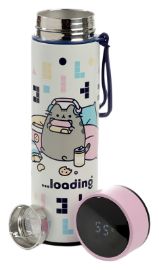 Nerezová termoláhev s digitálním teploměrem 450ml - Pusheen-kočka