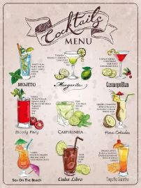Plechová cedule - Coctail menu