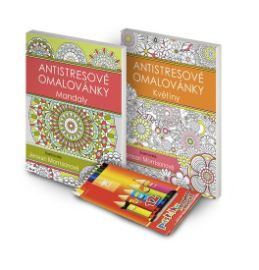 Antistresové omalovánky s pastelkami - set