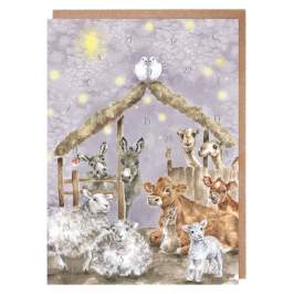 Přání s adventním kalendářem Wrendale Designs "Away in a Manger" - Betlém