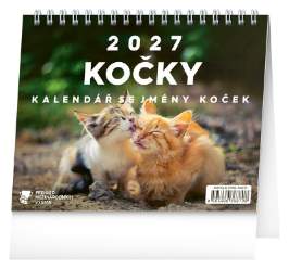 Kalendář 2027 stolní: Kočky - se jmény koček, 16,5 x 13 cm