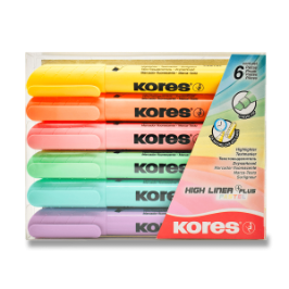 Kores HIGH LINER PLUS mix 6 pastelových barev