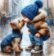 Diamantový obrázek - Batole a pes 30x40cm