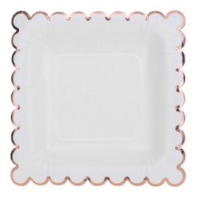 Talířky bílé rose gold lem 10 ks