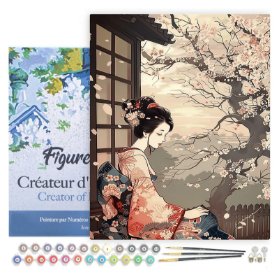 Malování podle čísel - Žena V Kimonu A Sakura na rámu 40x50cm