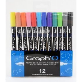 Graph´O brush set oboustranných fixů na vodní bázi, 12ks