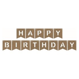 Dřevěný výřez k dekoraci Gomille, závěsný, 13 ks - Nápis Happy Birthday
