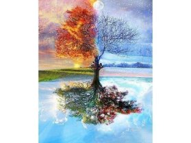 Diamantové Malování - Strom 4 Roční Období Bez Rámu 40 X 50 Cm