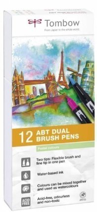 Tombow Sada oboustranných fixů ABT Dual Brush Pen – Pastels 12 ks