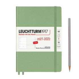 Sage, Weekly Planner & Notebook Medium, 18 months (A5) 2022 with extra booklet, English