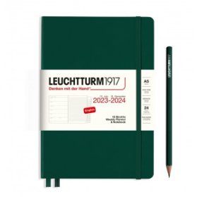 Forest Green, Weekly Planner & Notebook Medium (A5), 18 months, 2024 with extra booklet, English