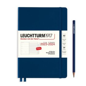 Navy, Weekly Planner & Notebook Medium (A5), 18 months, 2024 with extra booklet, English