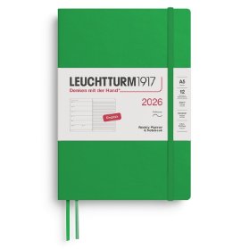 Spring Leaf, Weekly Planner & Notebook Medium (A5) 2026, Softcover, English