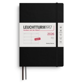 Black, Weekly Planner Medium (A5) 2026, Softcover, English