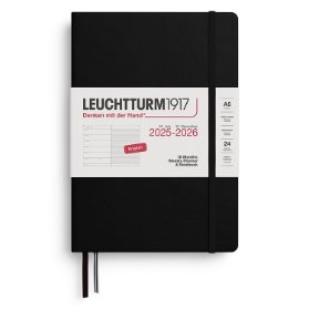 Black, Weekly Planner & Notebook Medium (A5) 2026, 18 Months, English