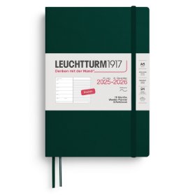 Forest Green, Weekly Planner & Notebook Medium (A5) 2026, 18 Months, Softcover, English