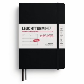 Black, Weekly Planner Medium (A5) 2026, 18 Months, English