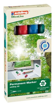 Permanentní popisovač EDDING EcoLine 22, 4 barvy