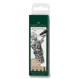 Popisovač Faber-Castell Pitt Artist Pen sada 4 ks, S, F, M, B, černé