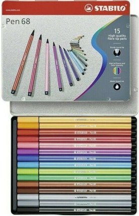 Fixa STABILO Pen 68 sada 15 ks v kovovém pouzdru