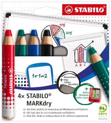 STABILO MARKdry 4 ks Sada s ořezávátkem a utěrkou
