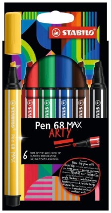 Prémiový vláknový fix se silným klínovým hrotem - STABILO Pen 68 MAX - ARTY - 6 ks sada -