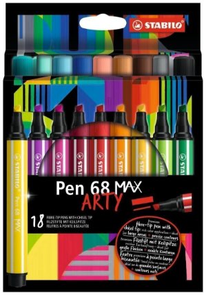 Prémiový vláknový fix se silným klínovým hrotem - STABILO Pen 68 MAX - ARTY - 18 ks sada -