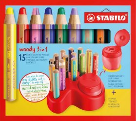 Prémiový stolní set - STABILO woody 3 in 1 - 15 ks sada s ořezávátkem