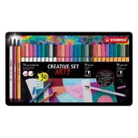 Kreativní set - STABILO Pen 68 brush, Pen 68 & point 88 - ARTY - 30 ks sada v plechu