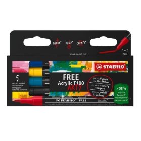Akrylový popisovač - STABILO FREE Acrylic - T100 Kulatý hrot 1-2 mm - Royal 5 ks sada